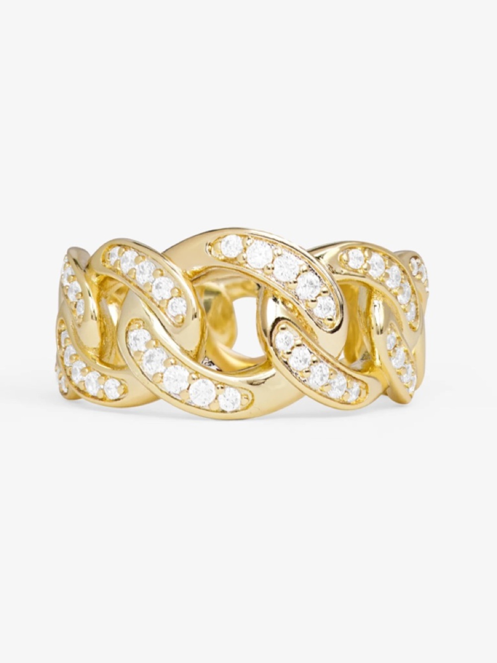 Melinda Maria Gold Pavé Link Ring with Simulated Diamond Stones